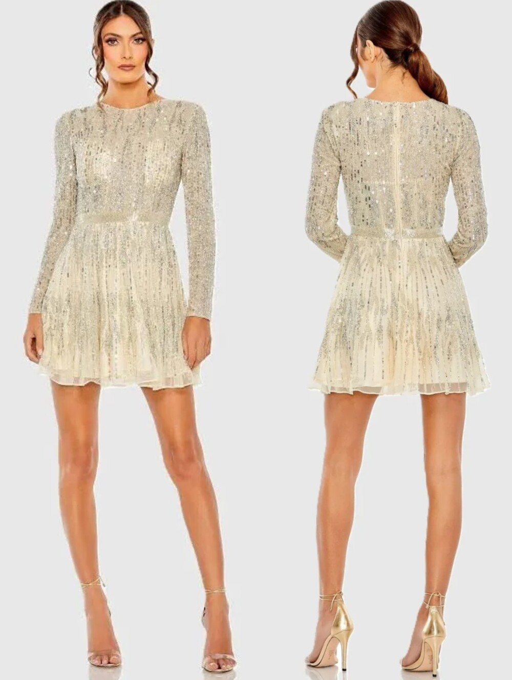 NWT Mac Duggal High Neck Long Sleeve A Line Mini Dress 5923